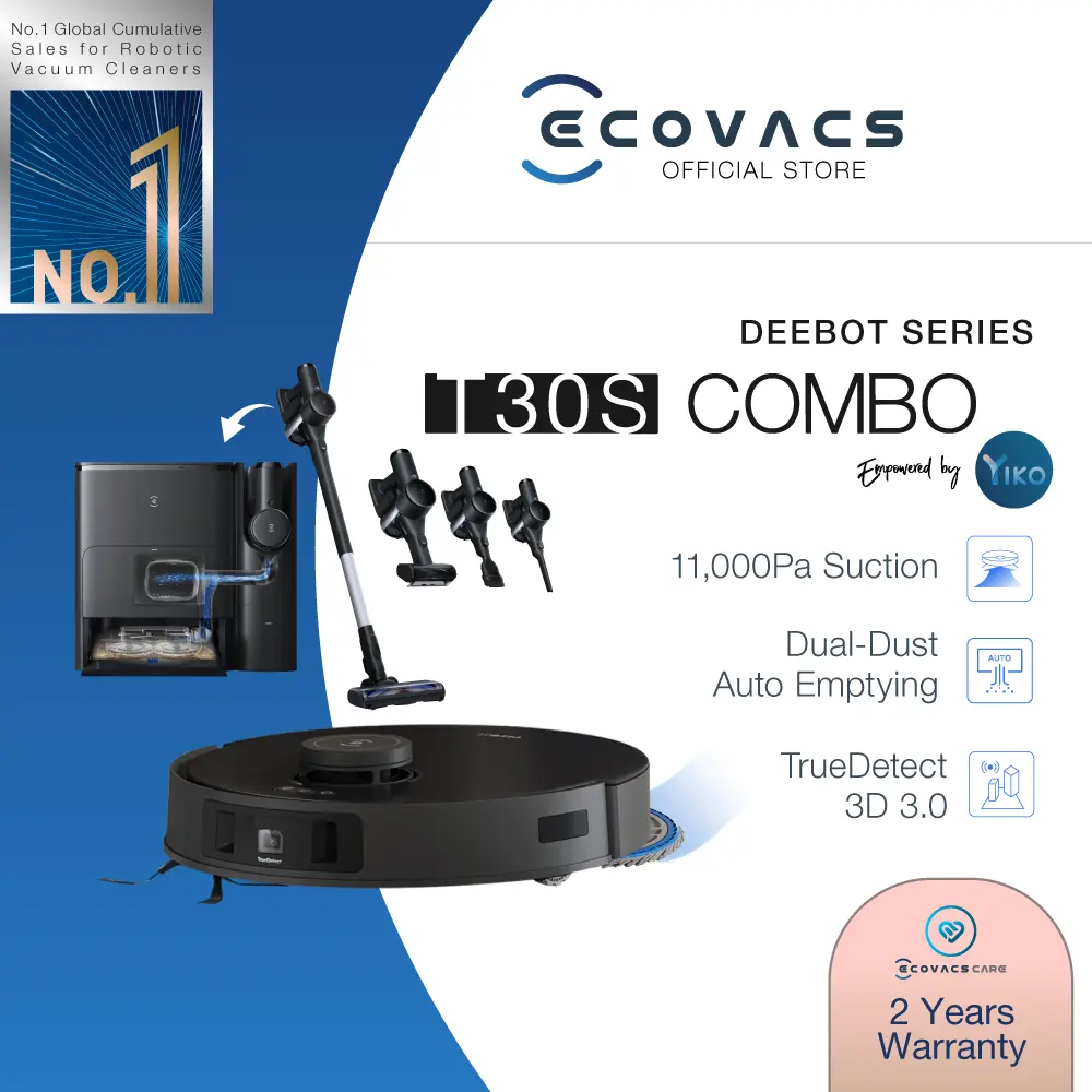 [NEW 2024] ECOVACS DEEBOT T30S COMBO Robot Vacuum + Handheld Vacuum | Dual Auto Dust Empty | 1.2kg Lightweight | 2 Yrs
