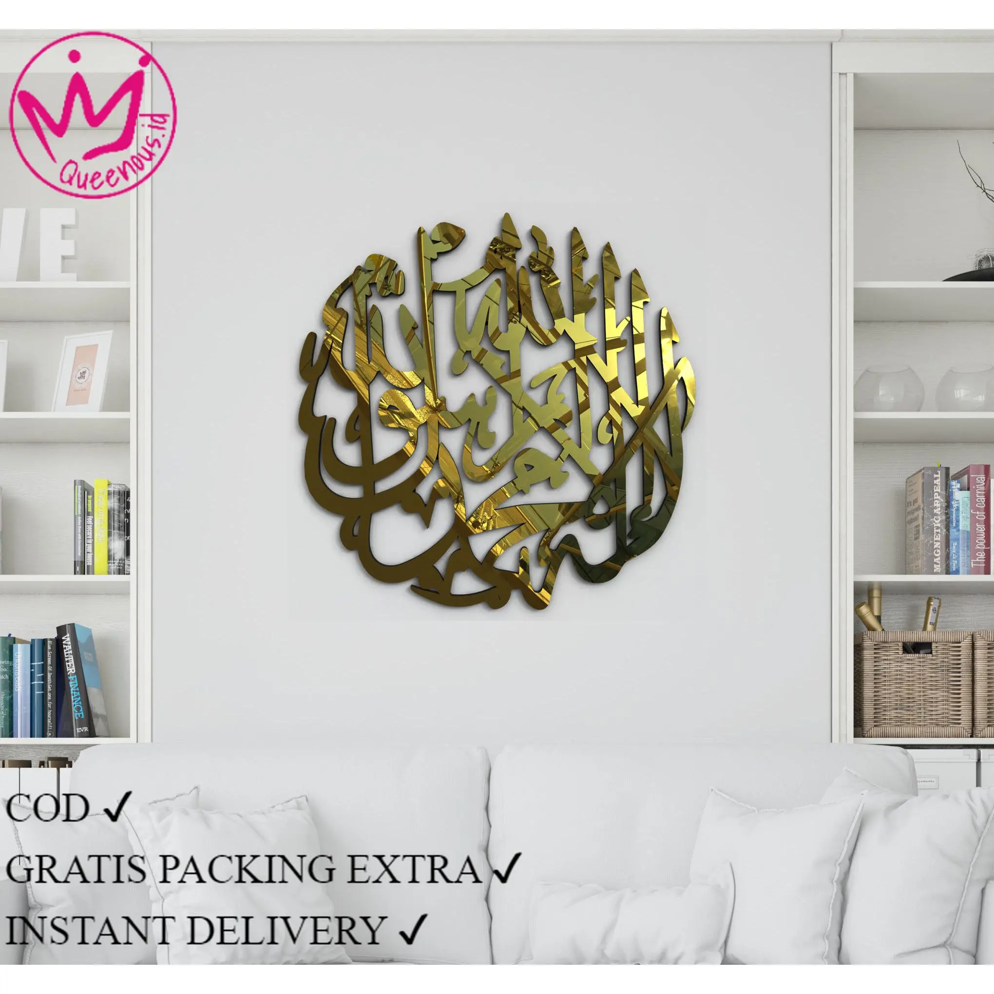 Kaligrafi Akrilik Mirror/Cermin "LAILAHAILLALLAH MUHAMMADARASULULLAH" Model Bulat Custom Ukuran Kecil Cutting Modern, Bukan Kayu/MDF Anti Karat Anti Busuk. Kualitas Premium Hiasan Dinding Islami/Islamic Wall Art/Ramadhan Decoration Akrilik 2mm Queenous.id