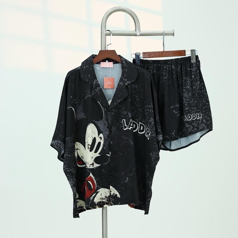 Bộ pijama (không túi ) quần đùi cánh dơi micky loang đen-  6397 Nữ Women Quần Ngủ Áo Ngủ set _