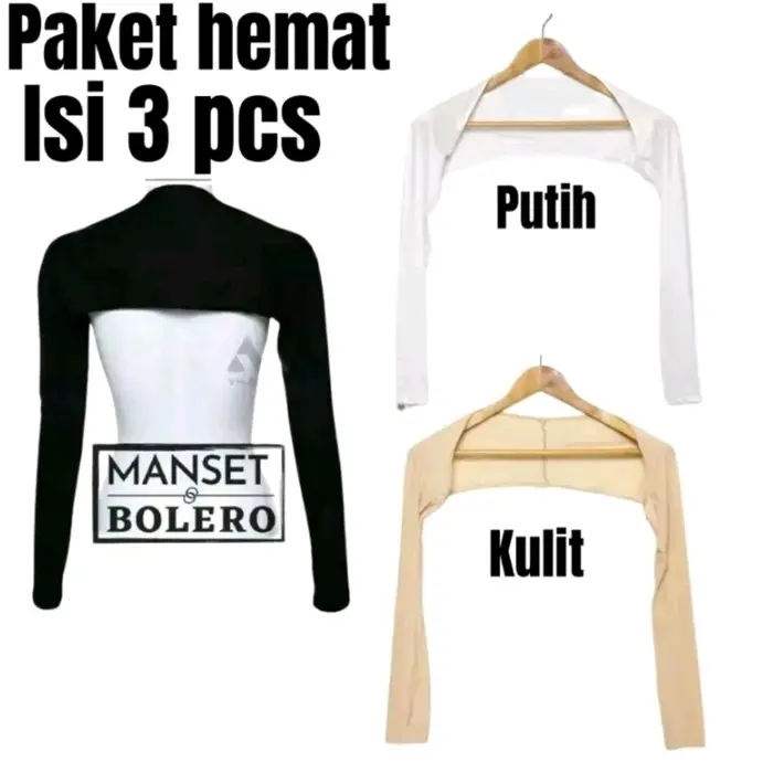 PAKET ISI 3PCS MANSET BALERO - Manset Tangan Balero - Manset Polos Kaos Rayon - Handsock Panjang Muslimah Hitam