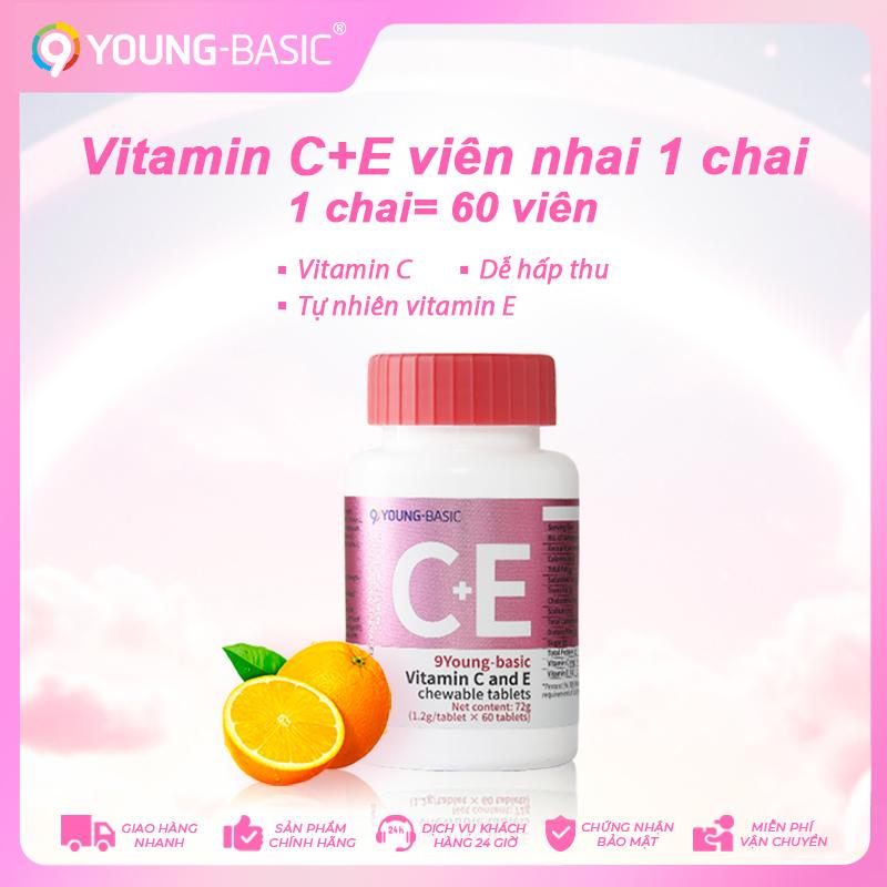  9YOUNG-BASIC MOH chứng nhận  vitamin C+E viên nhai 1 chai,tổng cộng 1.2g x 60 viên 1 viên chứa  Vitamin C 27.8 mg Tự nhiên vitamin E 2.82 mg Bổ sung vitamin C ,Tự nhiên vitamin E vitamin tổng hợp | Tỷ lệ khoa học |  Đáp ứng nhu cầu hàng ngày 