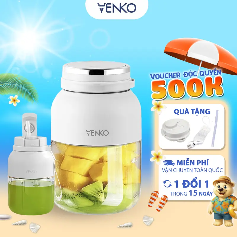 Máy xay sinh tố Venko VK-PB1300 Dung tích 1300ml Lưỡi dao 10 cánh Xay mạnh mẽ Máy xay sinh tố cầm tay không dây dùng pin 0