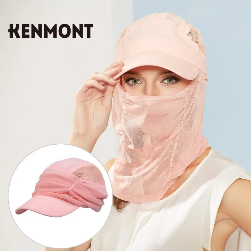 KENMONT Sun Hats for Women Face Cover and Neck Flap UPF50+ Mesh Breathable Baseball Cap Tennis Mountaineering Windproof Visor Hat