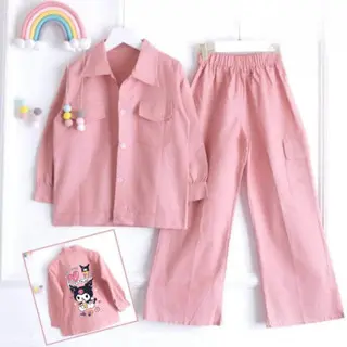 Setelan Anak Kuromi Set Baju anak Terbaru Bahan Polo Linen Terlaris Untuk Anak Umur 3-15 Tahun 0