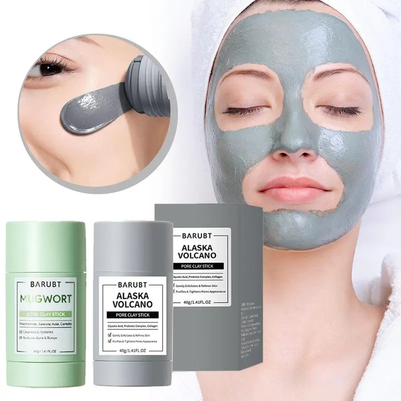 BARUBT Mugwort Clay Mask Stick, Anti Pores & Acne Clay Stick Masker Wajah Face Cleansing Stick, Anti Wajah Blackhead Berjerawat,40g 8