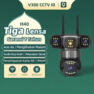 COD V380 H40 Tiga Lensa Outdoor Waterproof CCTV Camera HD 6MP Wi-Fi Nirkabel/Berkabel Multi Penglihatan Malam Kamera keamanan PTZ Audio Dua Arah Motion Track