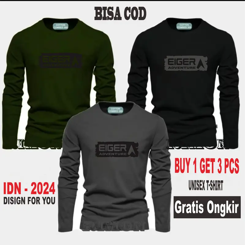 BUY 1 OR 3 PCS Kaos Panjang Katun Combed 30s - Kaos Pria Wanita Dewasa  - Baju Kaos Distro Pria Keren Articel 31ger Sp III Black Katun Oblong 6