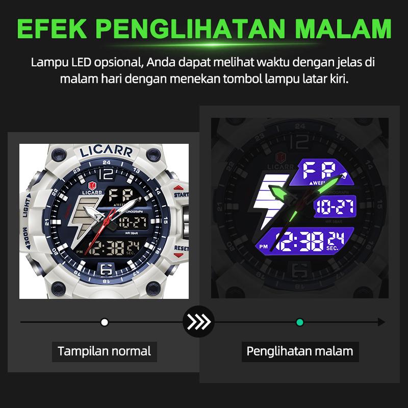 LICARR Jam Tangan Pria Olahraga Analog-Digital Fashion Tahan Air Santai Kuarsa Jam Tangan Cowok Original Merek Stopwatch 9528 5