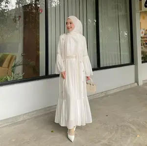 Model Gamis Safwa Abaya Mewah Dress Muslm Wanita Mewah Bordir Gamis  Lebaran Bahan Ceruty Babydoll Fashiona Muslm Busui Freendly Dua Layer Tali Pinggang Size M L XL XXL Pakaian Wanita