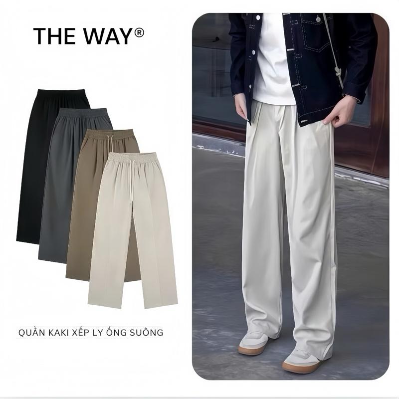 Quần Vải Kaki Dù Xếp Ly THE WAY Ống Rộng, Quần Dài From Rộng Dáng Suông Chất Liệu Mềm Mại Thoáng Mát