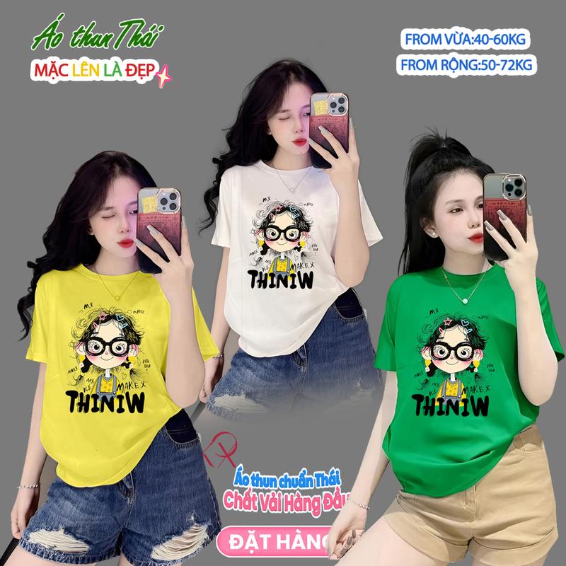 Áo Thun Thái Nữ Mã A76 tóc xù-Form vừa 40~60kg Form rộng 50-72kg Áo Cổ Tròn Top Women Cotton mềm mịn mát Giá Vừa: 85k_rộng 89k