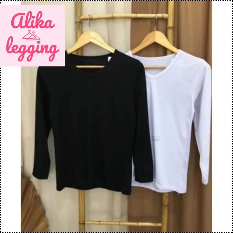 Manset Kaos Premium Wanita - Inner Lengan Panjang Baju Muslimah Krah Pendek Kaos Leher Pendek Atasan Basic Casual Dewasa Nyaman Spandex Oblong Tebal Dalaman 0