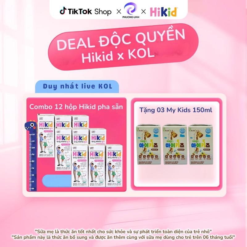 CFV [Hikid x KOL x Quà 2 Hộp My Kids] Combo 12 Hộp Sữa HIKID Pha Sẵn Tiện Lợi Hỗ Trợ Bé Phát Triển Toàn Diện, Tăng Sức Đề Kháng Hộp 190ml