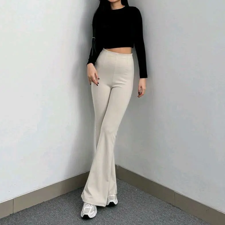 Celana Fit And Flare Pants Cutbray Scuba Pinggang Haighwaist Bahan Stretch Melar Elastis Kulot Cutbray Panjang 0