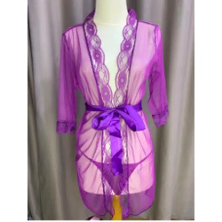 Jual Kl20x Lingerie kimono renda transparan 0