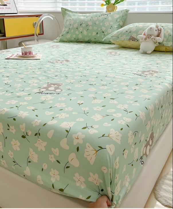 Product Introduction of 100% Cotton Fitted Bedsheet +2pc Pillowcase Flower Cartoon Single Double Full Queen King Cal-King Size Home Bed Sheets Set B103D 17