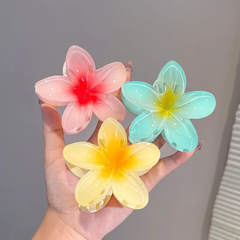 Jepit Rambut Model Bunga Kamboja Aklirik Hawaiian Plumeria Flower Hair Claw Clips 5