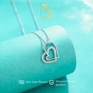 Double Heart Silver Moissanite Necklace - Kalung Moissanite Lapis Emas Putih 18K - YT Jewelry