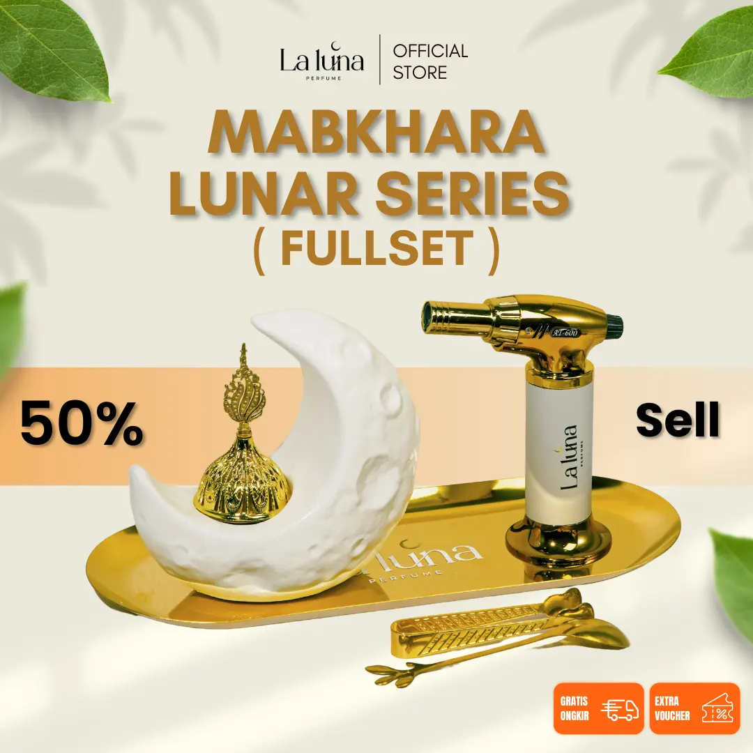 Mabkhara Full Set Tempat Bakar Dupa Bukhur Arab Motif Bulan Laluna Gratis Linen Spray - Lunar Series