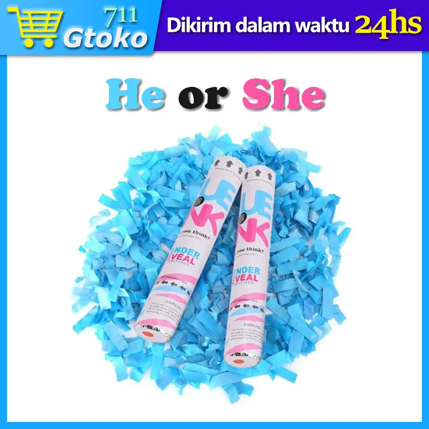 30cm Party Pooper Gender Reveal Confetti Powder Boy Girl Warna Pink Biru