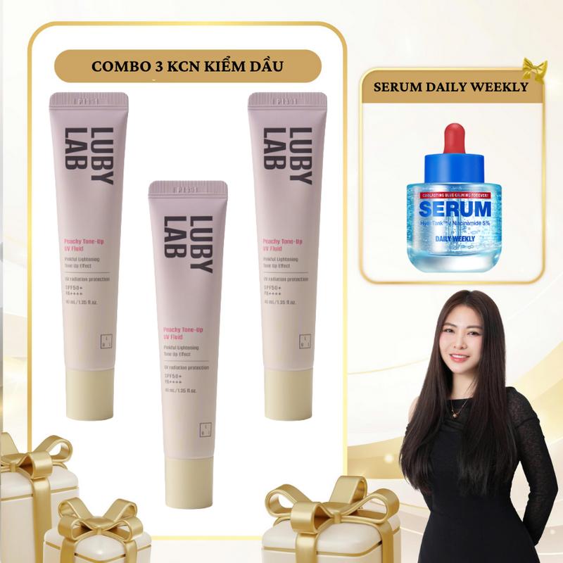  SN1958 - Combo 4 sản phẩm: 3 Kem Chống Nắng Lubylab Chống Nước Kiềm Dầu Peachy Tone Up UV Fluid SPF50+PA++++ 40ML + 1 Serum Daily Weekly 