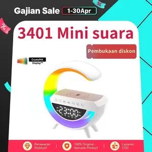 「DayaHidup」3401 Speaker Bluetooth Mini Lampu LED Ambient Pengisi Daya Nirkabel Lampu Meja Multifungsi Tampilan Digital Speaker Nirkabel speker