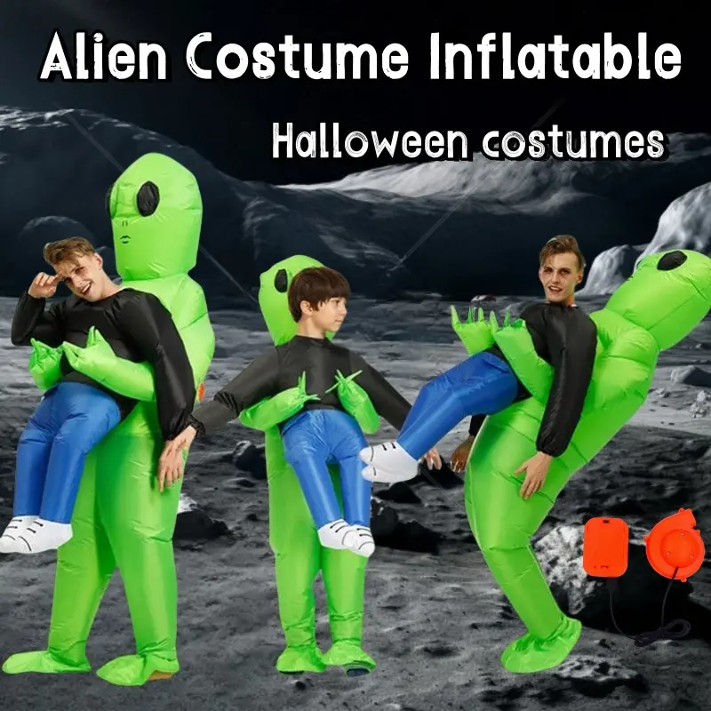 Kostum Alien Kostum Alien Hijau Tiup Gaun Mewah Pesta Setelan Lucu Cosplay Halloween