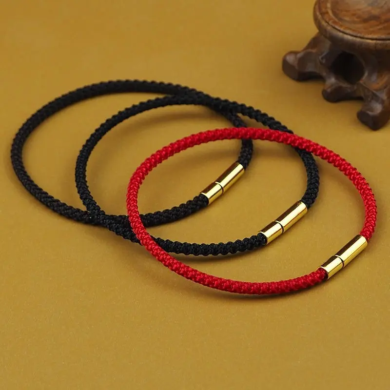 Vòng Tay Thép Titan Dệt Tay, Dây Đỏ, Đơn Giản, Màu Đen, Cặp Đôi, May Mắn, Quà Tặng, Colorfast, 3Mm