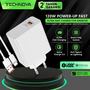 Technova Charger Smartphone 120W Micro & Type C Fast Charging Set Adaptor + Kabel VOOC Quick Charge 3.0 - Adapter