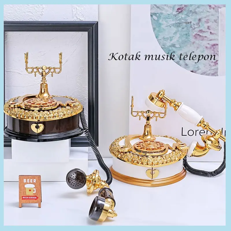Retro Phone Music Box Clockwork Music Box Perhiasan Kotak Penyimpanan Eropa Perbaikan Rumah Aksesori Penyimpanan Hadiah Ulang Tahun Hadiah Gadis Hadiah Fotografi Props Ornamen