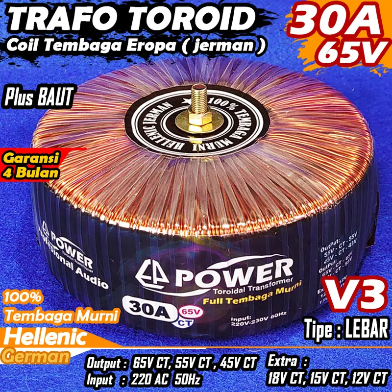 Trafo Toroid | Trafo Donat CT 65V 55V 30A (MURNI) Extra CT 12V 15V 18V Full Tembaga Murni Helecnic Jerman 5