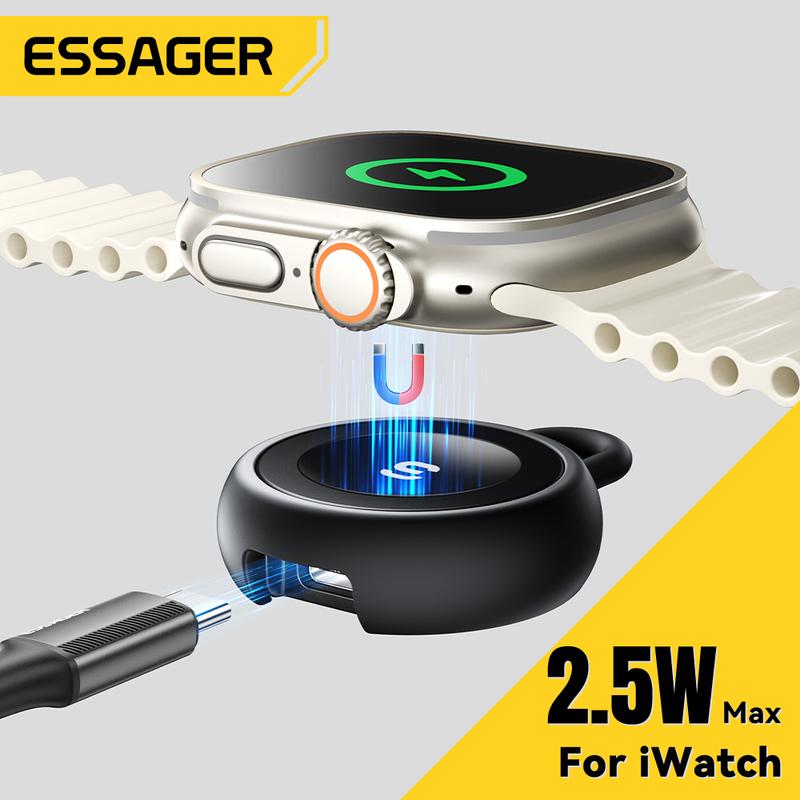 Bộ sạc đồng hồ không dây từ tính Essager cho Apple Watch Bộ sạc nhanh USB Type C di động cho IWatch Dòng 9 8 7 6 5 Ultra 2 SE