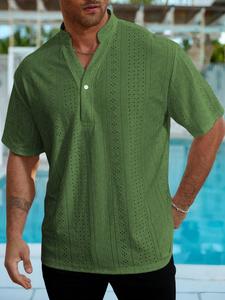 Camisa casual para hombre de corte holgado con manga corta, diseño liso, disponible en tallas 2XL–6XL, ropa masculina cómoda y elegante