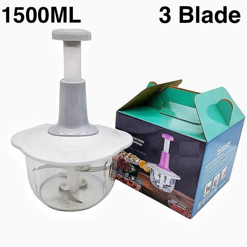 1500ML Hand Press Push Food Processor Chopper Chopping Fruits Vegetable Slicer Cutting Kitchen Tools Kitchenware Steel Blue Iron Stainless Utensils 1