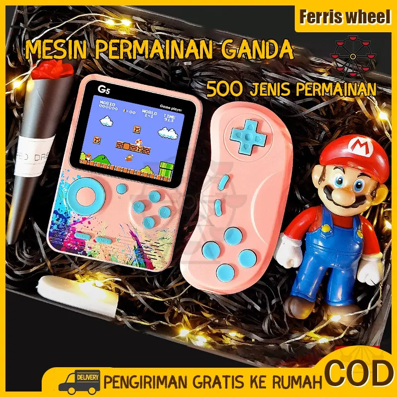 G5 2 Players Konsol Game Genggam (termasuk 500 Game) Dapat Terhubung Ke TV/Mesin Game Layar Warna Retro