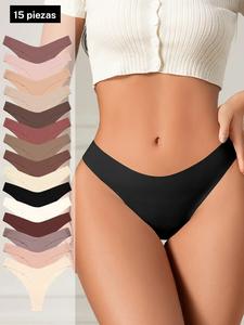 Set de 15 piezas de ropa interior para mujer, tanga sin costuras de tiro bajo, diseño cómodo ajustado, casual para todas las estaciones