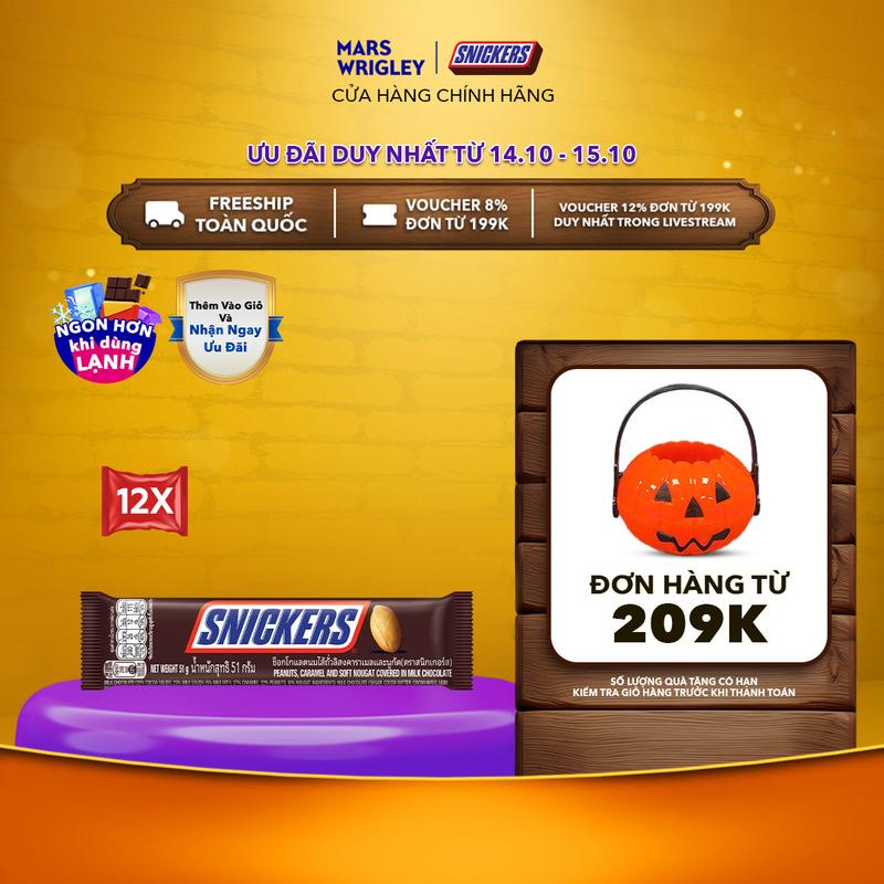 Combo 12 thanh kẹo Socola Snickers thanh 51g