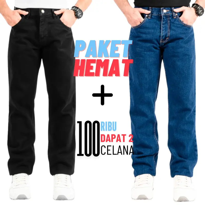 Paket Hemat - 100ribu dapat 2 celana / celana jeans panjang pria standart reguler Denim Cowok kekinian 1