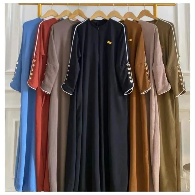 Abaya habibah Premium Mecca Daily Inara Dress Basic Crinkle Airflow Premium Gold Kombinasi gamis  maxi Muslim Wanita Mewah