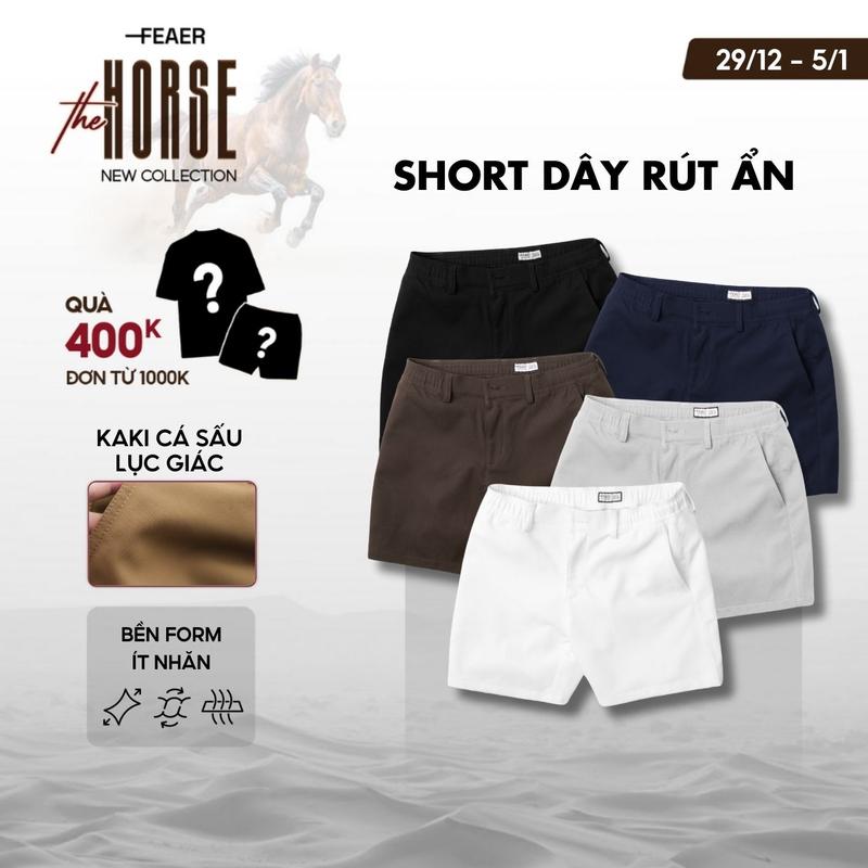  Quần short nam Fundamental vải kaki cá sấu lục giác lưng thun dây rút ẩn co giãn nhẹ thấm hút tốt form trên gối tôn dáng năng động sang trọng - FEAER 