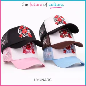 LYONARC Topi Jaring Kalcer Skena BORDIR Style Keren Viral Pink Biru Hitam Putih Pria Wanita Topi Trucker Snapback Baseball Distro Gaul Kece Anak Sma Smk Hats Cap Blue Cowok Cewek Fashion Outfit