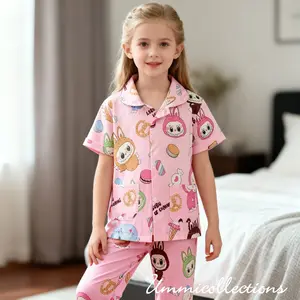 Setelan Baju Tidur Piyama Anak Bayi Balita Perempuan Laki-Laki Lengan Pendek Katun Labubu Kuromi 1-10 Tahun