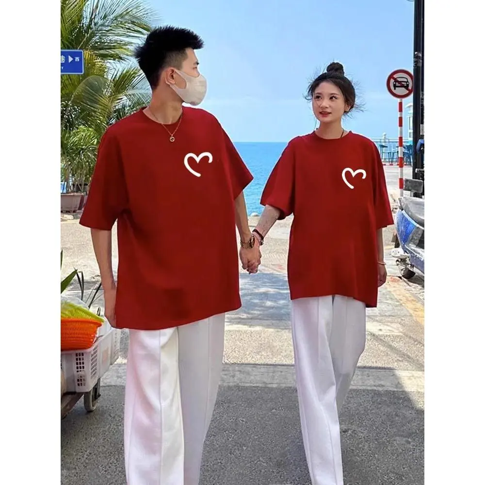 Different Couple Clothes Summer Clothes T-shirt Short Sleeved Red Suit