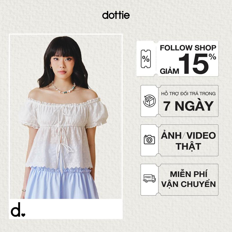  DOTTIE - Áo trễ vai tay phồng - Trắng - T1109 