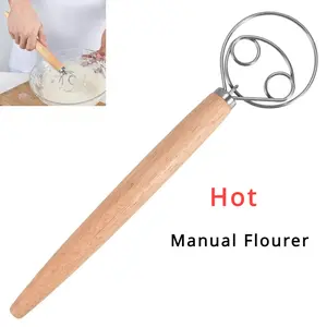 Cake Tools Danish Dough Whisk Stainless Steel Dutch Bread Dough Hand Mixer Wooden Handle Kitchen Baking Tools Artisian Blender - doublelap 01