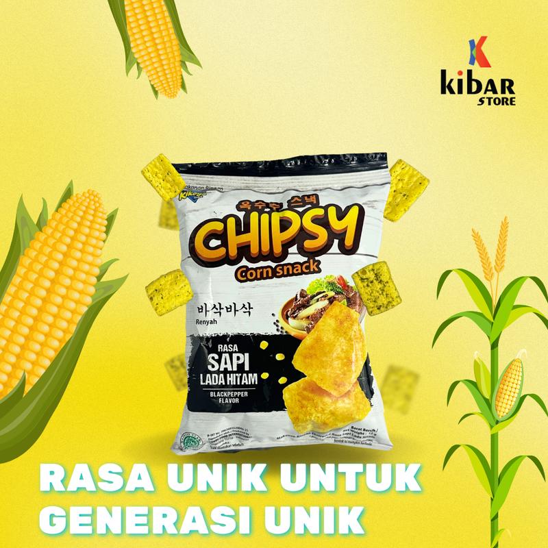 CHIPSY CORN SNACK BARBEKIU LADA HITAM DAN RUMPUT LAUT ISI 10 PCS PER PACK 4