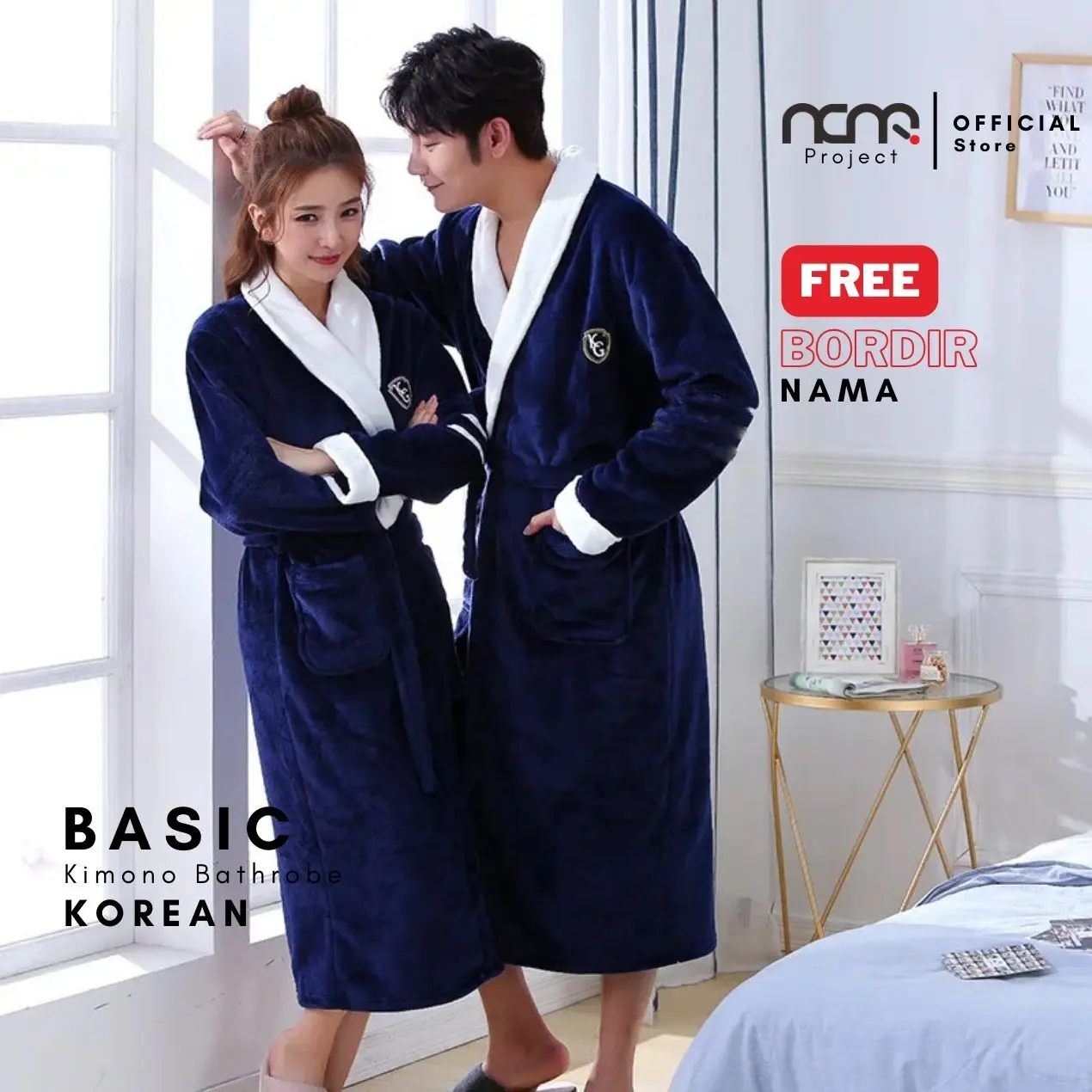 NEAR Korean Bathrobe Handuk Mandi Kimono Baju Premium Towel Dewasa Bordir Nama Dress