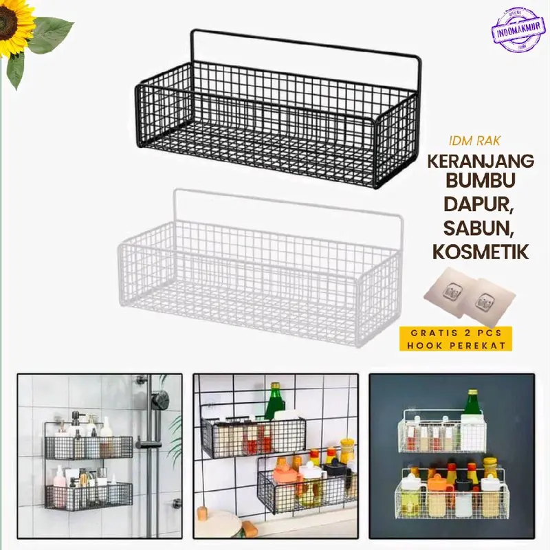 Rak Keranjang Bumbu Tempel, Rak Kamar Mandi, Rak Keranjang Besi Dapur, Rak Keranjang Serbaguna Besi Ukuran Sedang Rack Penyimpanan Buah Aluminium 2