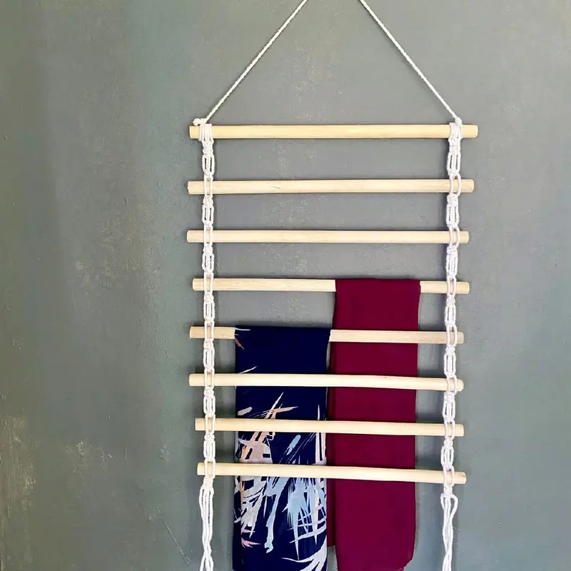 Gantungan Hijab Aesthetic 8 Susun Panjang 50 cm Kayu Berkualitas Tempat Kerudung Cantolan Jilbab Sajadah Serbaguna Tempel Kait di Dinding Ladder Hanger Tali Gantung Baju Mukena 8