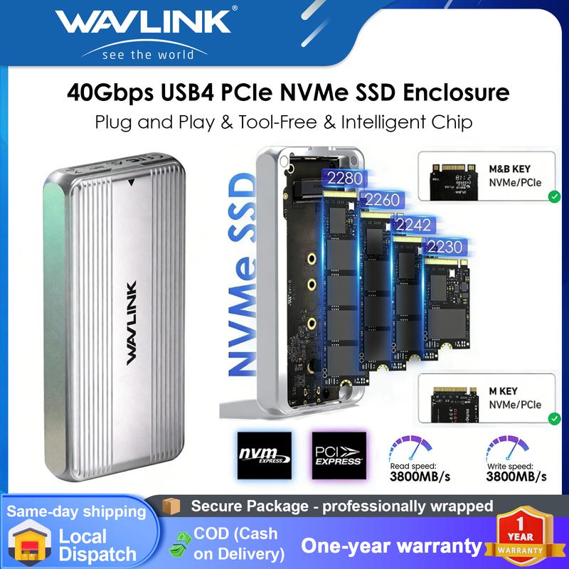 WAVLINK Hộp đựng SSD USB4 PCIe NVMe 40Gbps, cho SSD PCIe 2230/2242/2260/2280…